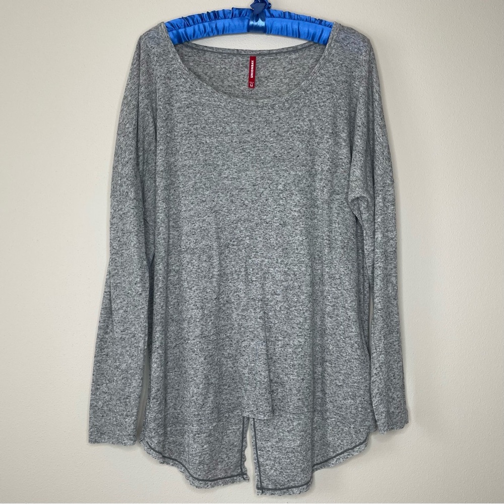 UNIONBAY Lightweight Oversized Linen Blend Heather Gray Ribbed Knit Top